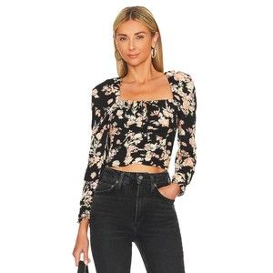 NWT FREE PEOPLE HILARY PRINTED TOP IN BLACK COMBO SIZE M